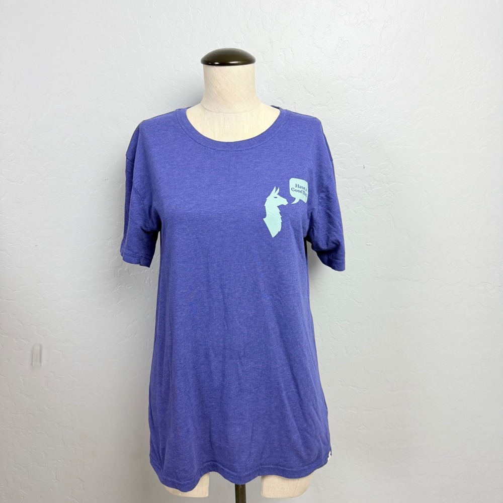 Cotopaxi Women L Purple Have a Good Day Llama Graphic T-Shirt Short Sleeve
